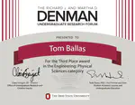Tom Ballas Wins the Third Place Award in the 26th Annual Denman Undergraduate Research Forum